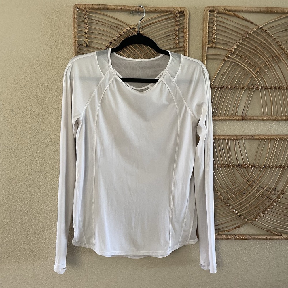 Lululemon Sculpt Long Sleeve‎ Shirt Top Sheer Mesh Back White Athleisure Gym B6
